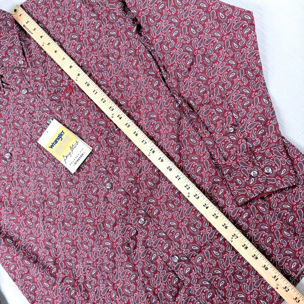 Wrangler George Strait Mens Shirt Large Burgundy Paisley L/S Relaxed Stretch - Picture 5 of 6